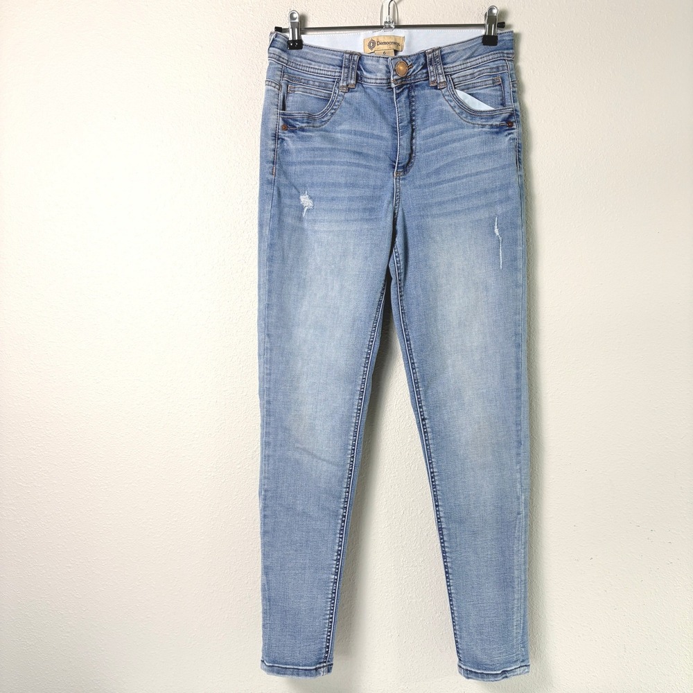 Democracy Skinny Jeans Womens 6 Light Blue Ab Technology Distressed Stretch